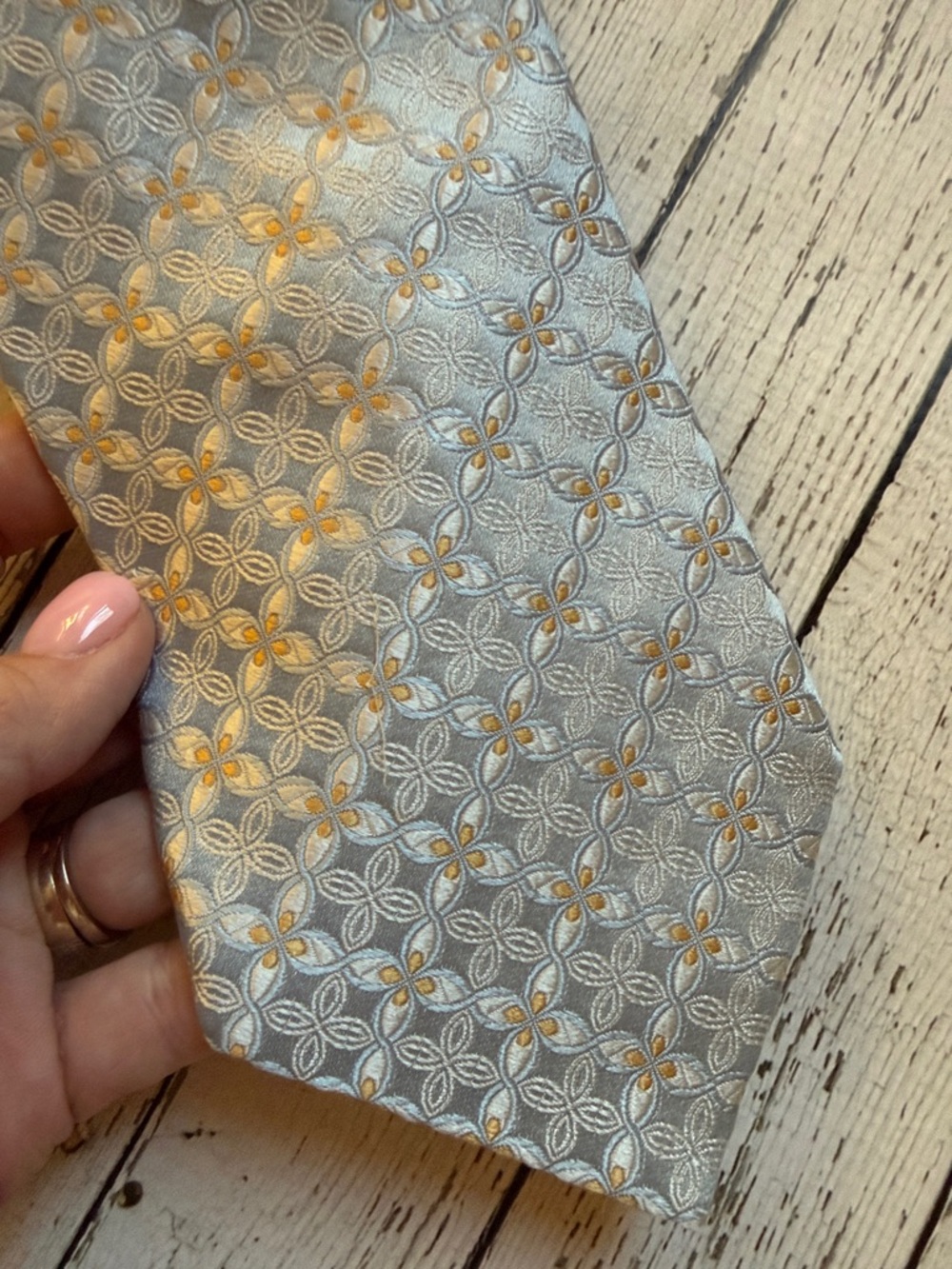 Ike Behar Men's Light Blue & Gold Patterned Silk Tie